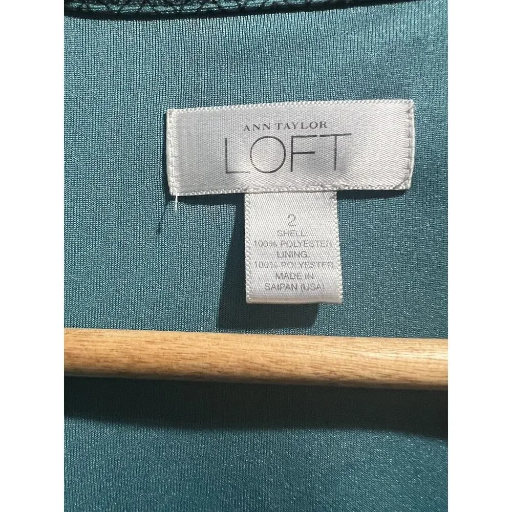 LOFT Size 2 Teal Green Black Printed Wrap Dress Long Sleeve - Picture 6 of 8
